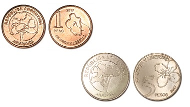 Las nuevas monedas de 1 y 5 pesos