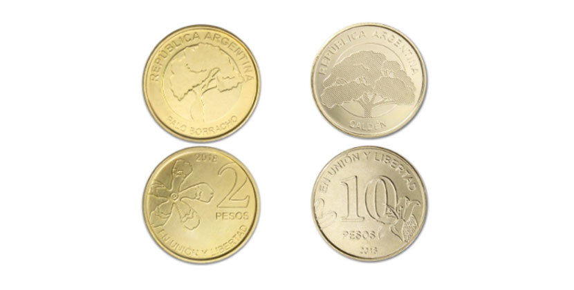 Las nuevas monedas de 2 y 10 pesos